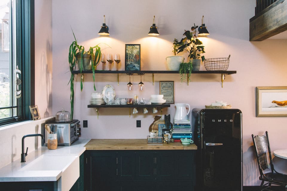 Kitchenette with Wolf Counter Top Oven, Smeg Freezer/fridge, induction cook top