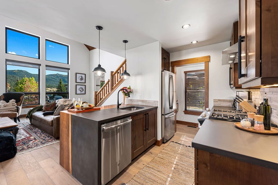 Kitchen looking into living area
