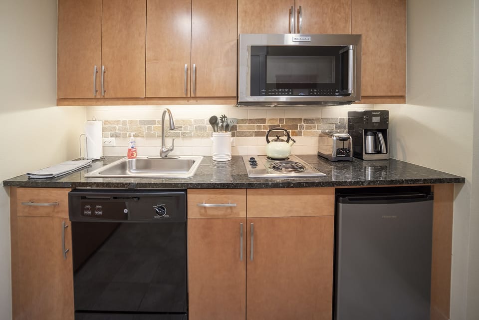 Prepare a meal before/after your adventures in the studio kitchenette.