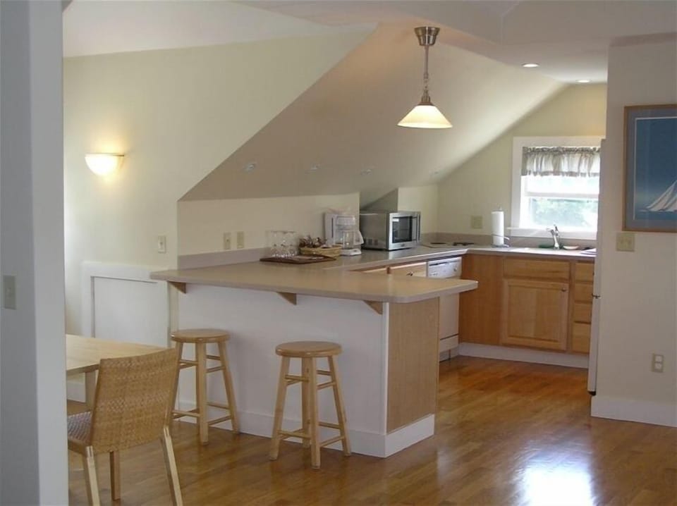 The kitchen is fully equipped to cook a meal or fix a quick snack.