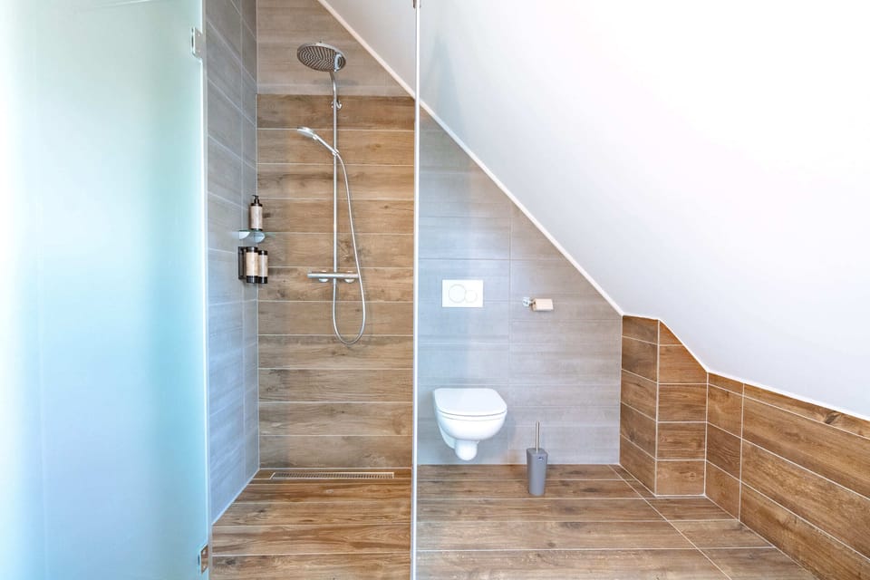 Bathroom and shower.