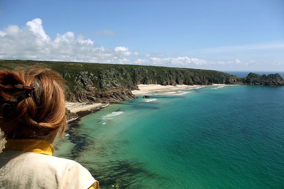 Different day, same walk: view towards Pedney from Minack Theatre, Porthcurno