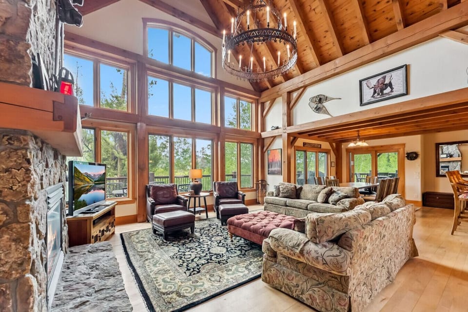 The spacious living room is the perfect place to cozy up after a day on the mountain.