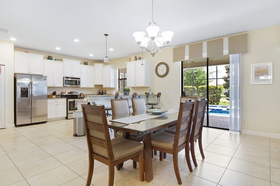 Start your morning with a cup of coffee at the kitchen dining table