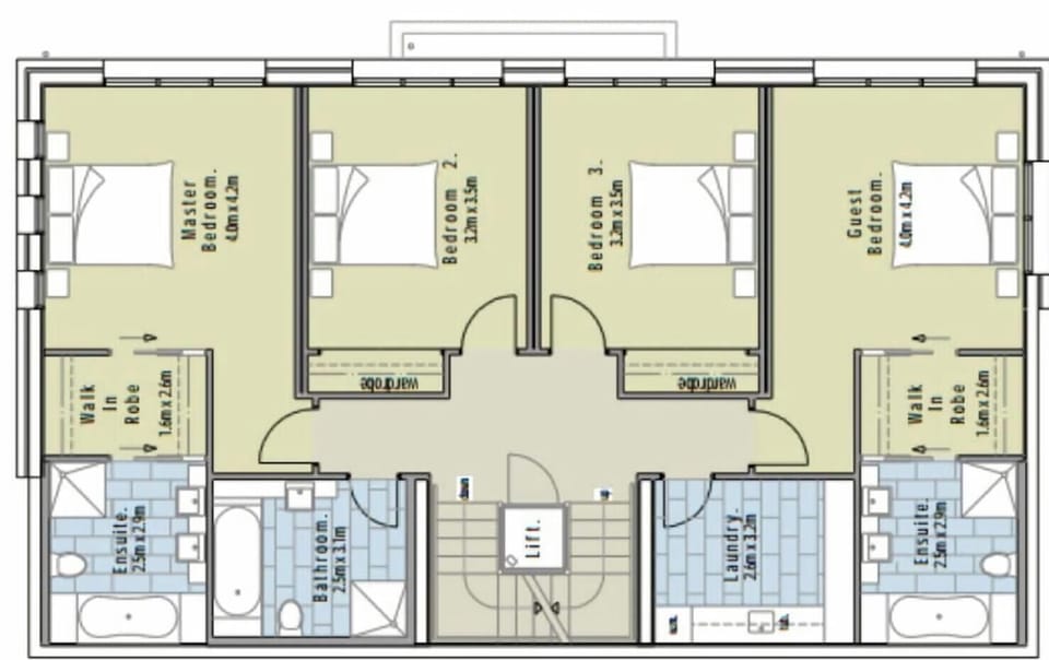 1st Floor layout - bedrooms & bathrooms
