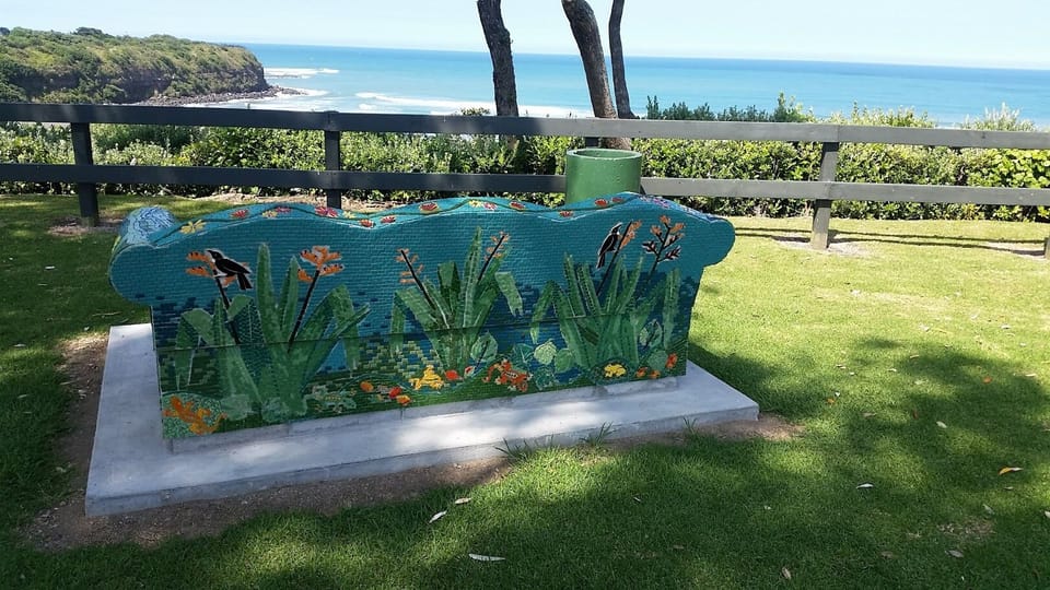 Mosiac sofa to enjoy the view. 1 minute walk from house.