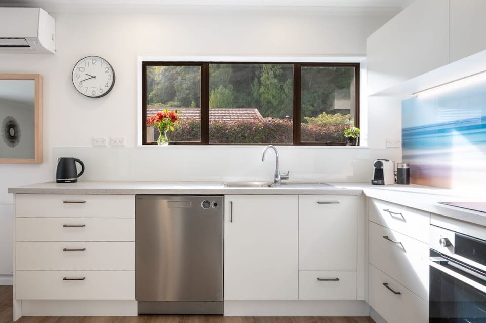 New kitchen with views to the hills at the rear