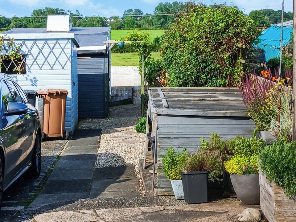 Garden, with fields beyond | Honeysuckle Cottage, Dreghorn, near Irvine