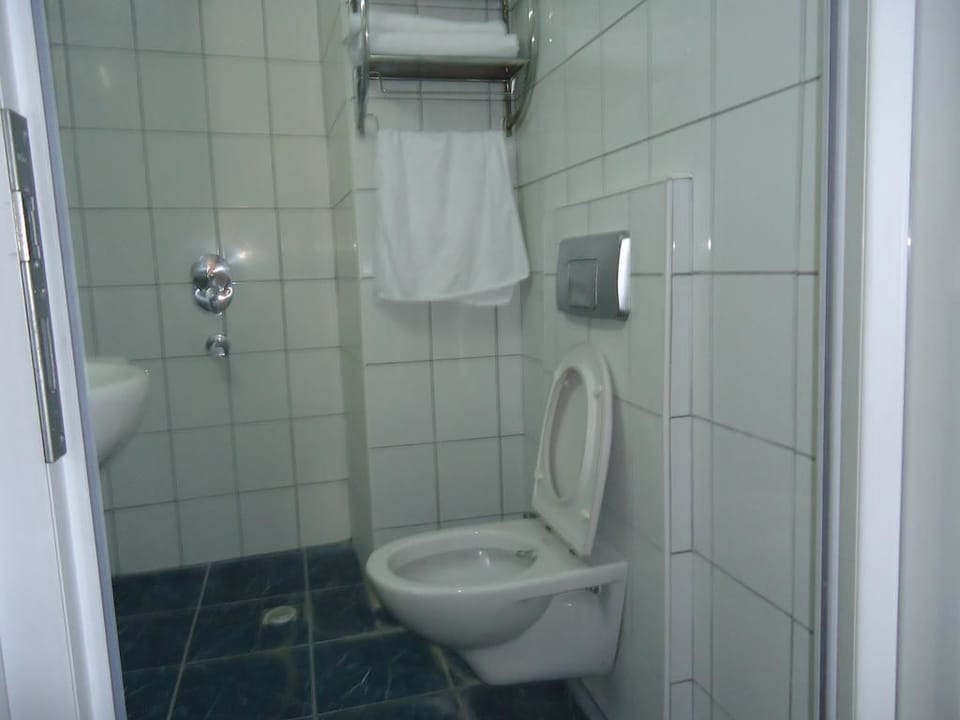 Shower, rainfall showerhead, towels