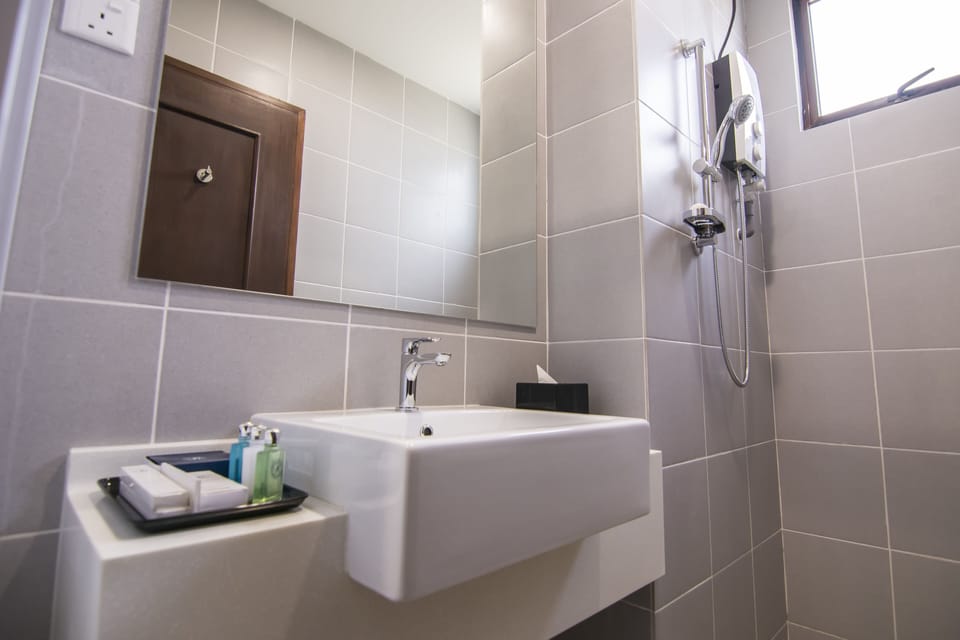 Shower, free toiletries, hair dryer, bidet