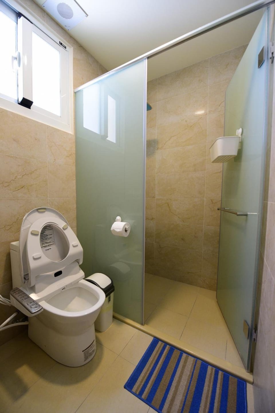 Shower, hair dryer, slippers, bidet