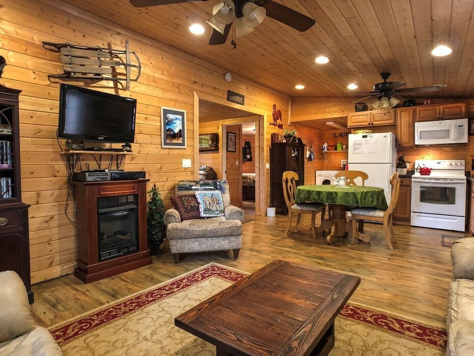 Gas fireplace, flat screen TV and open floor plan make for cozy nights.
