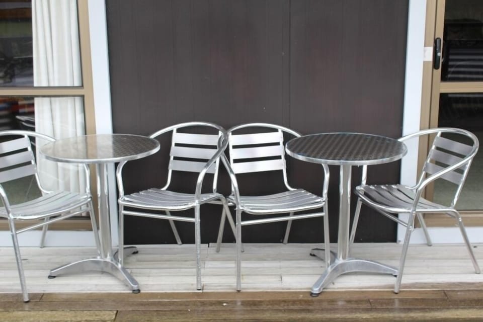 Cafe tables on deck