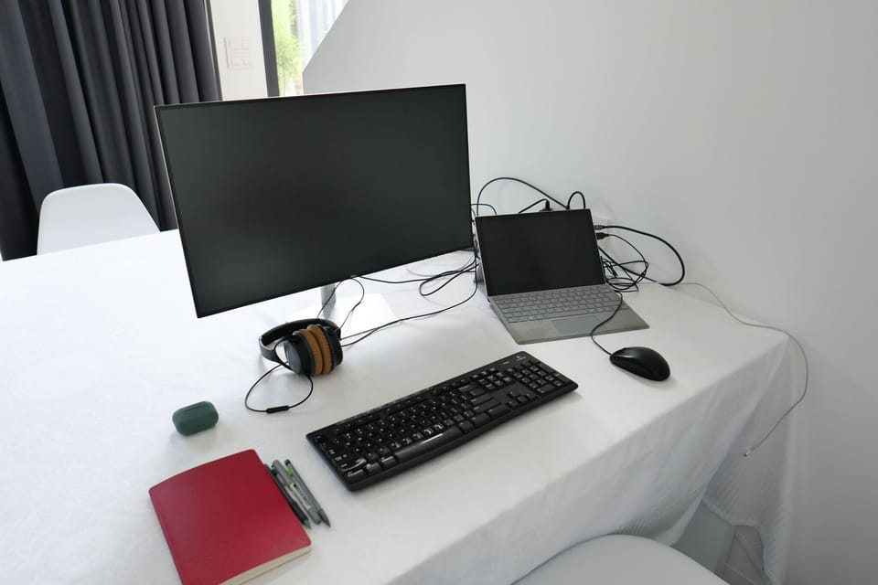 Space, tranquillity, multiple sockets and high-speed internet connection form an ideal working area.