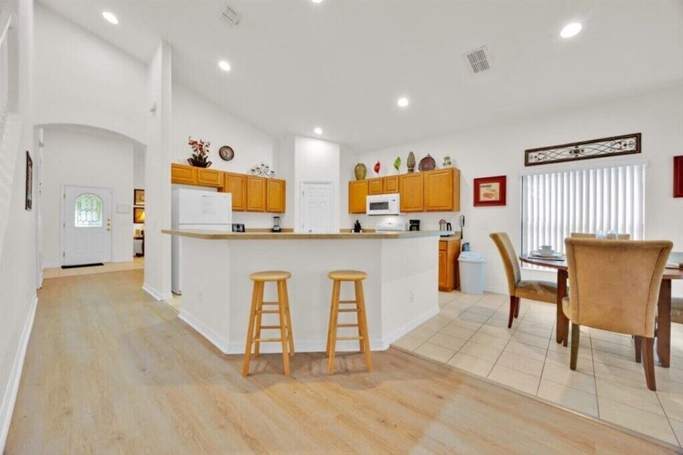 Open plan kitchen and living spaces.