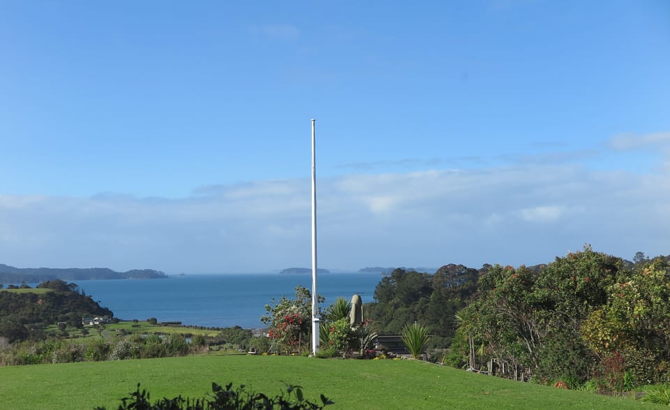 Vew from the patio over Christian bay and Kawau Island