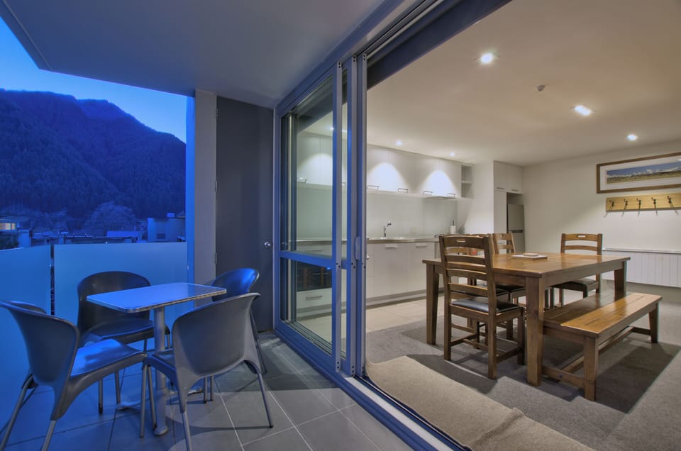Balcony space off kitchen, dining area.