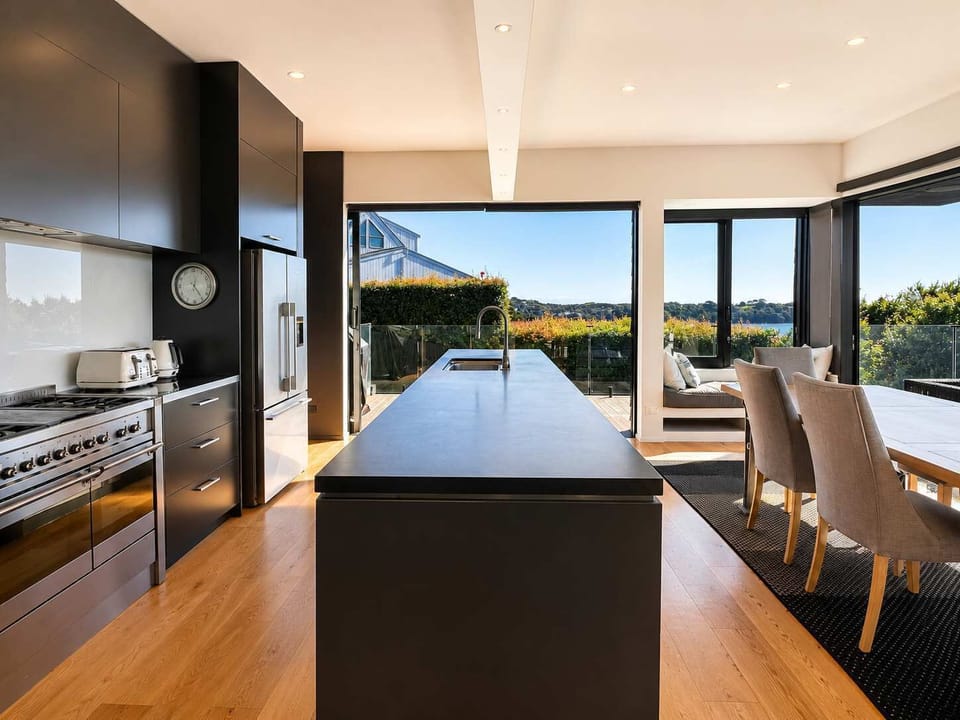 Designer kitchen with water views