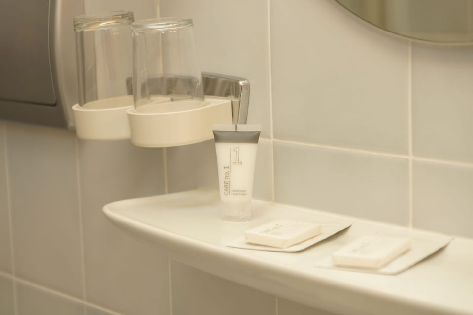 Shower, free toiletries, hair dryer, towels