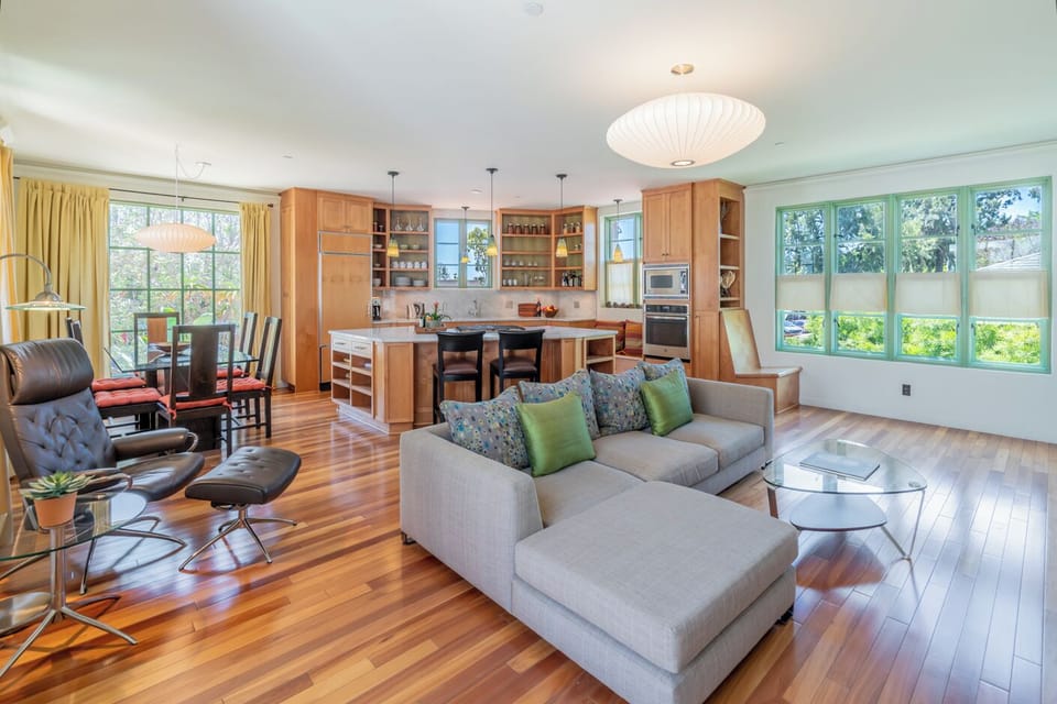 Contemporary furniture compliments the open-concept second floor