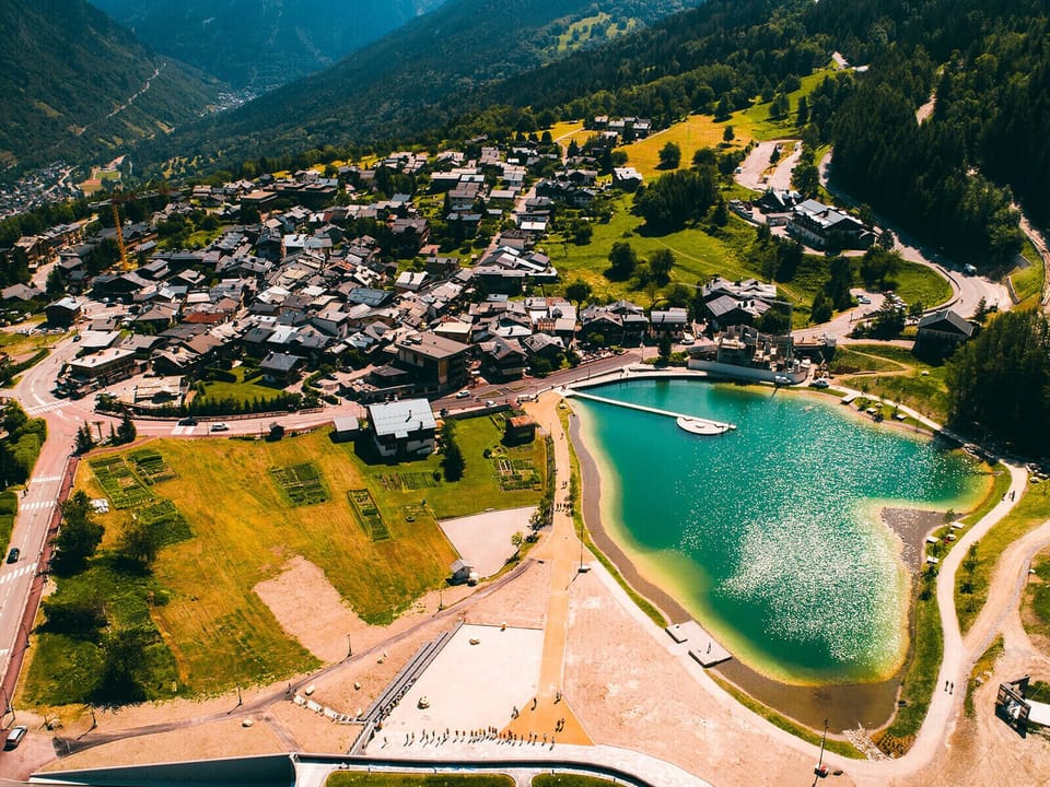 Courchevel Le Praz lake in summer (now open for swimming). 1km away