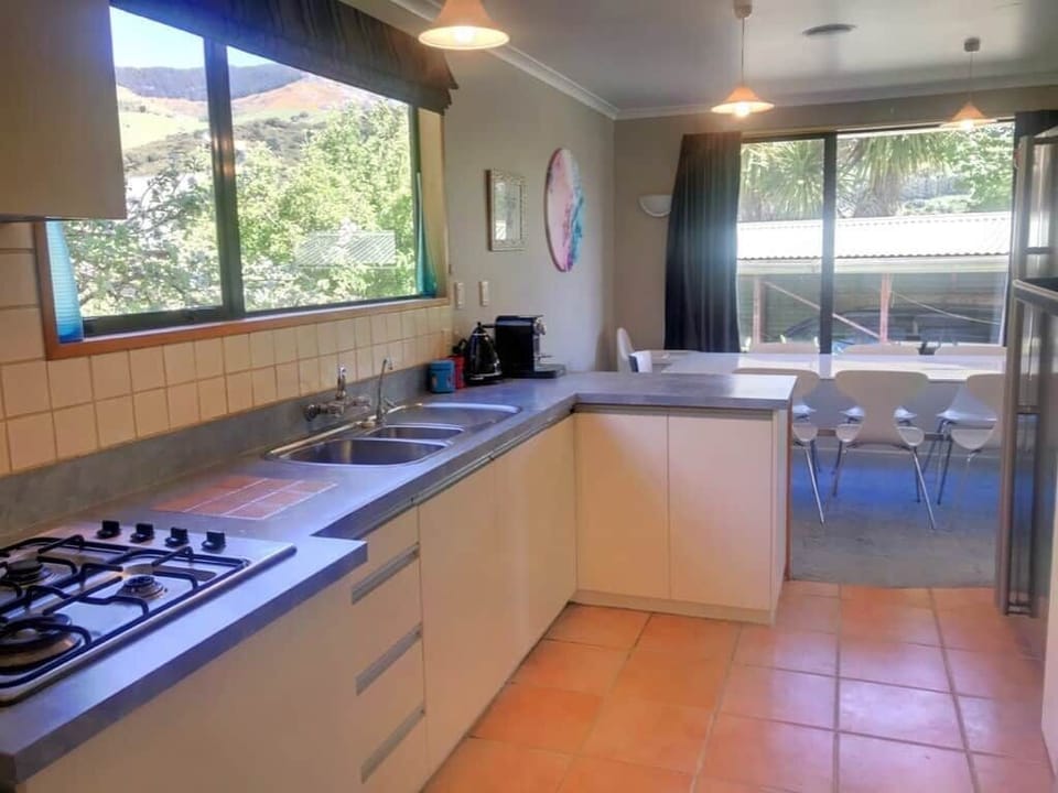 Kitchen with double door fridge & nespresso machine