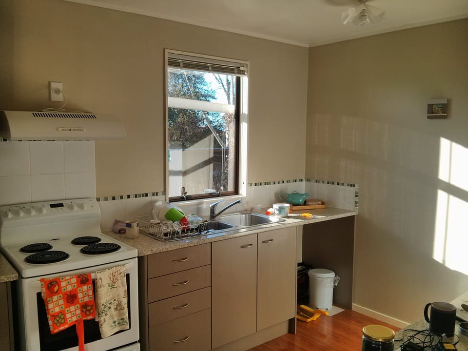 Kitchen is open plan to the dining area and living room.