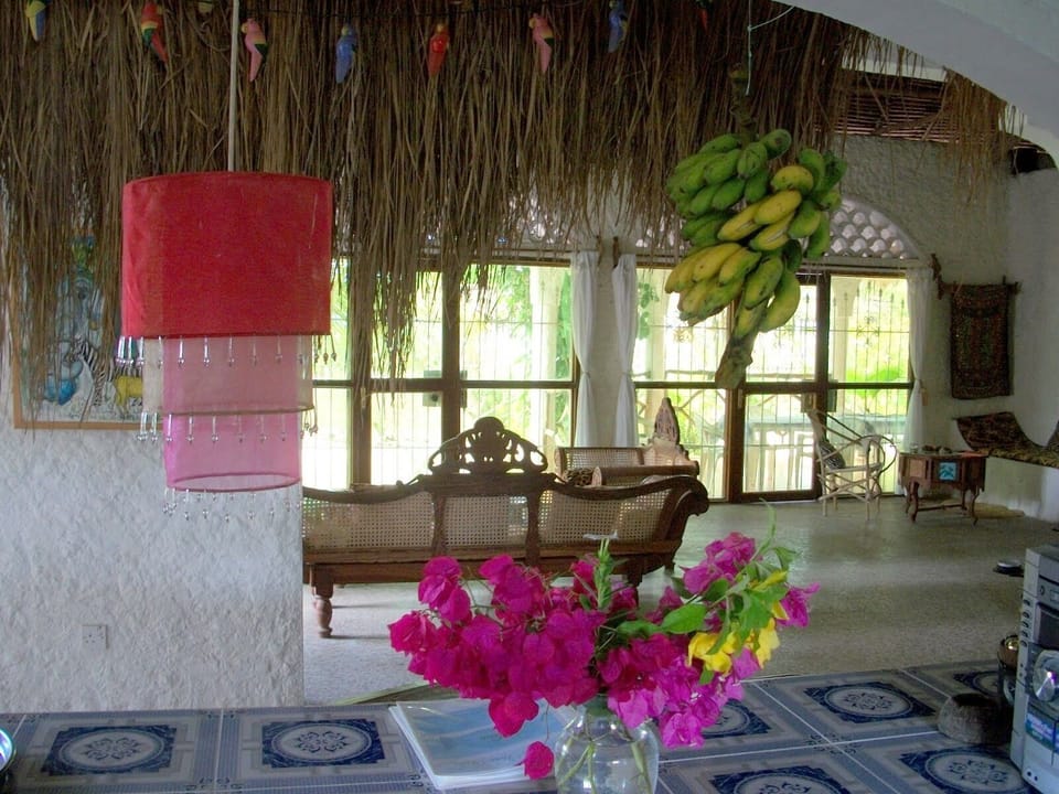 View of the living room from the kitchen/bar