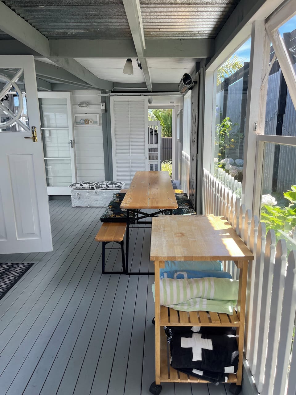 Full size trestle and bench seating for 6
