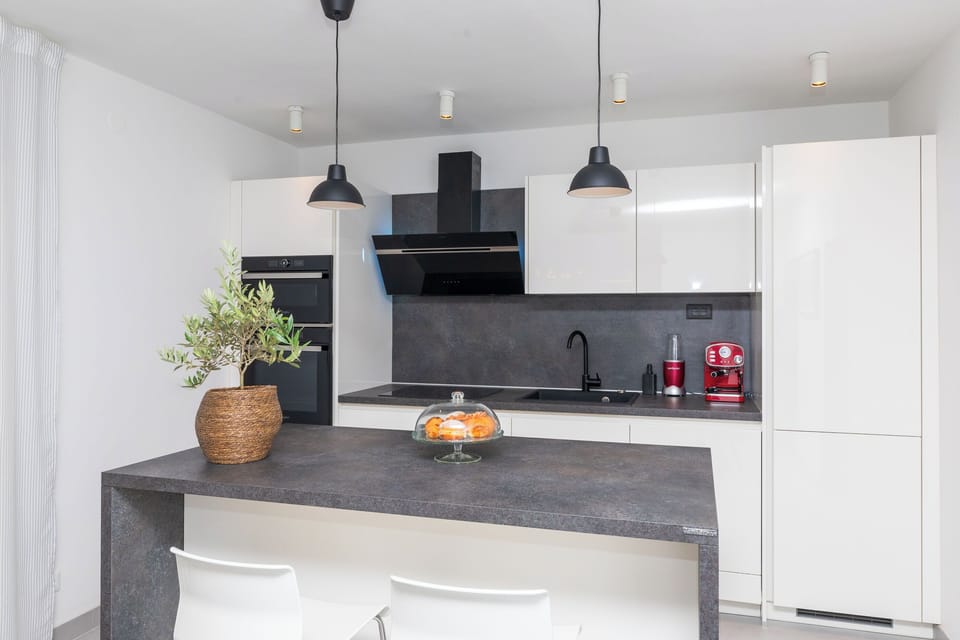 Apartment (A1) | Private kitchen | Fridge, microwave, oven, stovetop