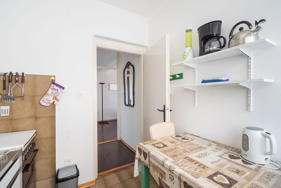 Apartment (A1) | Private kitchen | Fridge, microwave, oven, stovetop