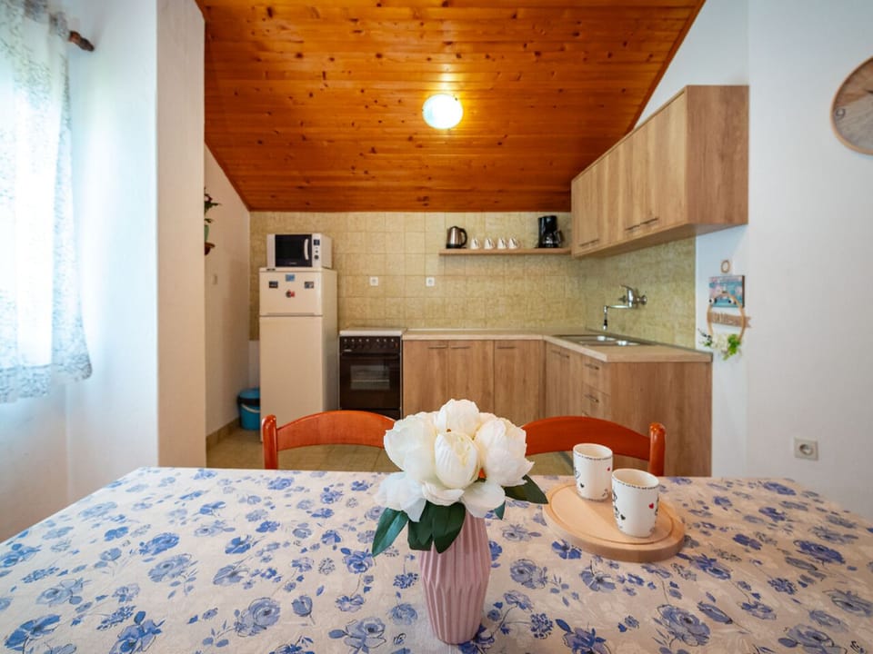 Apartment (A1) | Private kitchen | Fridge, microwave, oven, stovetop