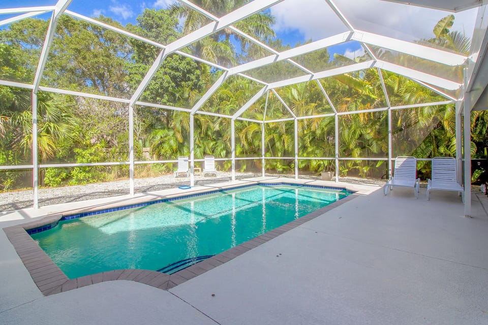 Peaceful private pool with perfect balance of sun and shade.