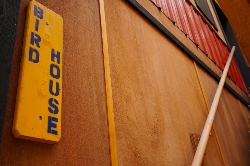 The lock box is at the bottom of the stairs