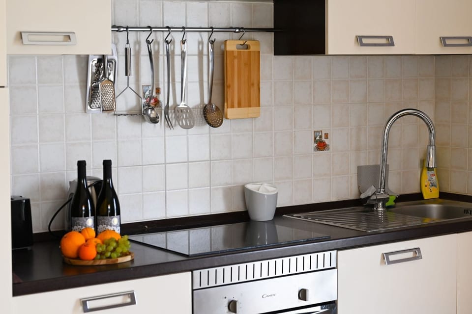 Apartment (A1) | Private kitchen | Fridge, microwave, oven, stovetop