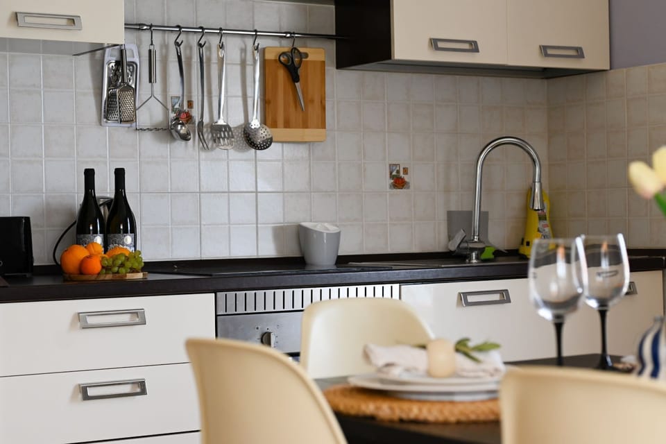 Apartment (A1) | Private kitchen | Fridge, microwave, oven, stovetop