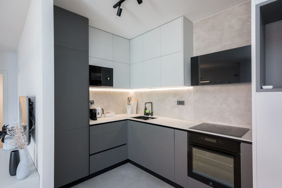 Apartment (A1) | Private kitchen | Fridge, microwave, oven, stovetop
