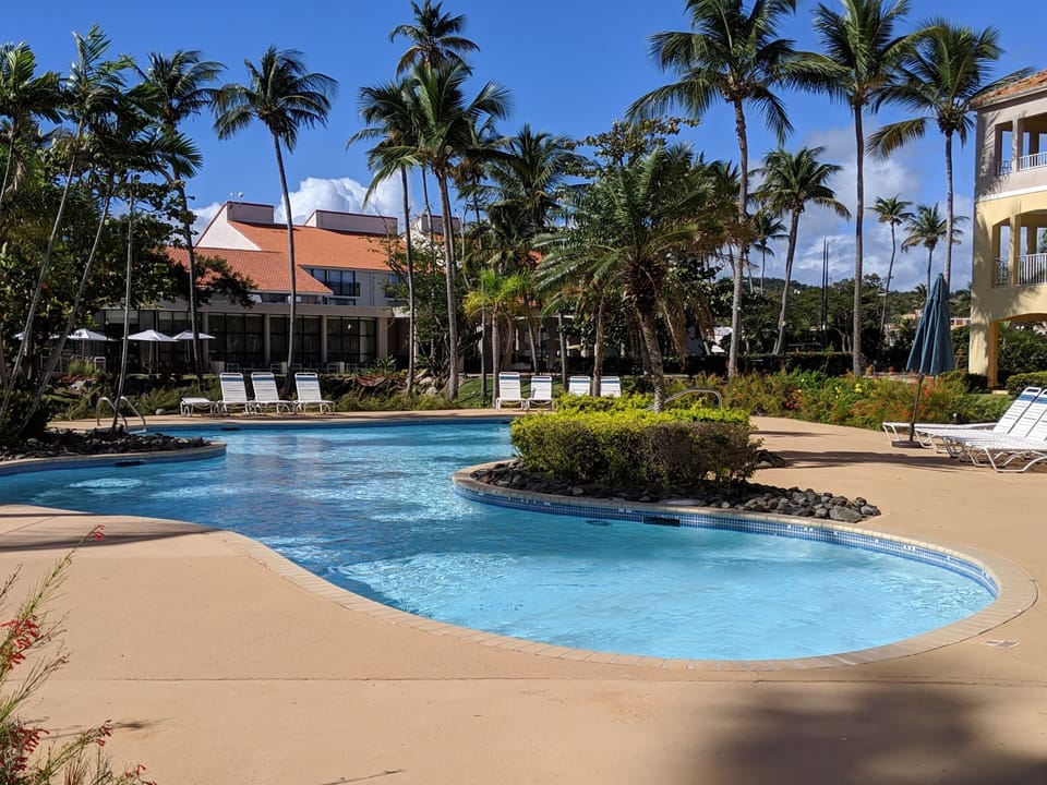 2 pools in front and Wyndham next door