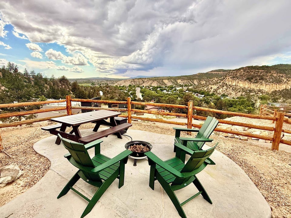 Yurt 8 has spectacular views to the west for sunsets in the evening, stargazing at night and mountain and valley views in the daytime.  BBQ grill and gas fire pit near the sitting area.