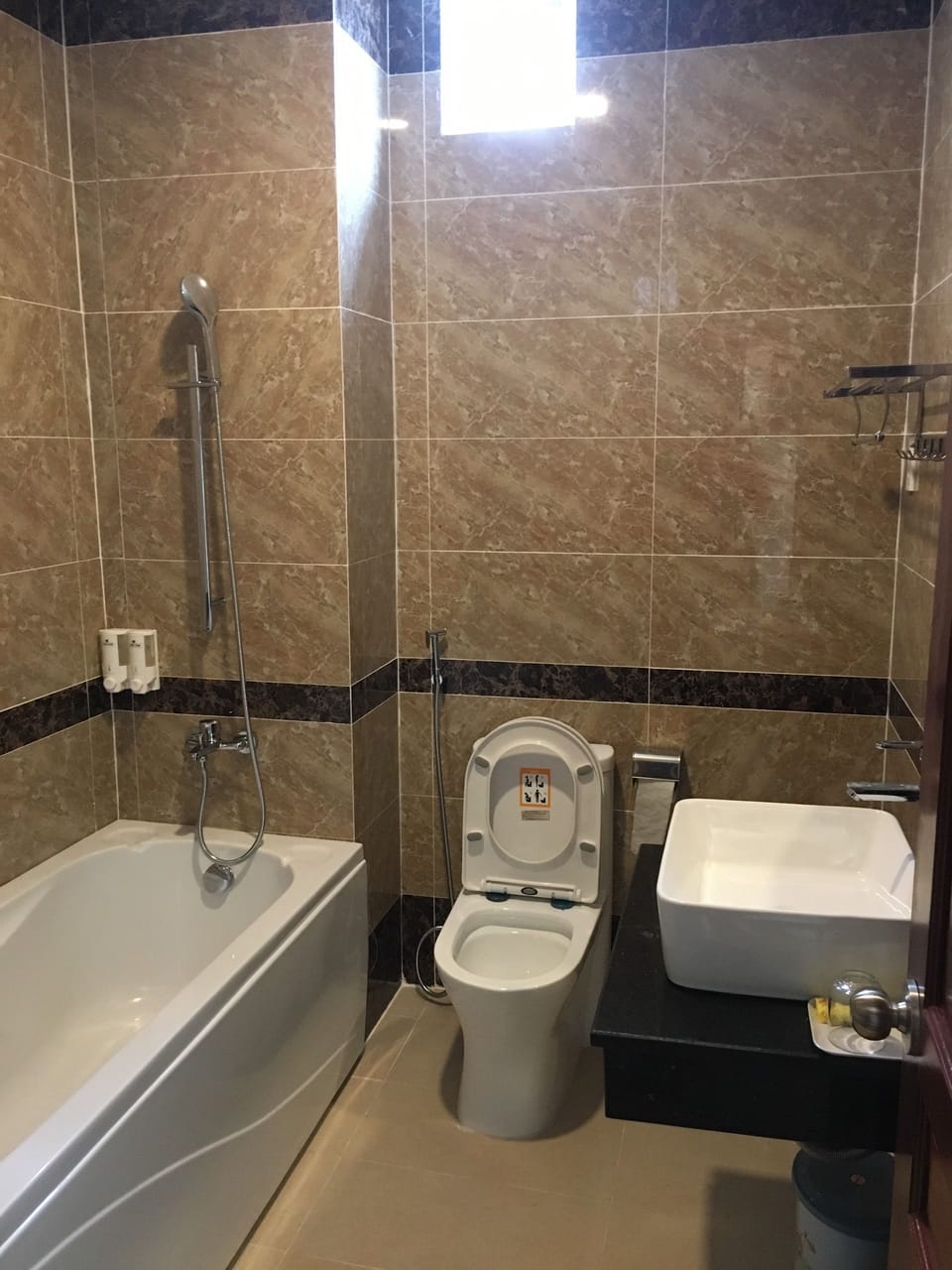 Deep soaking tub, rainfall showerhead, free toiletries, hair dryer