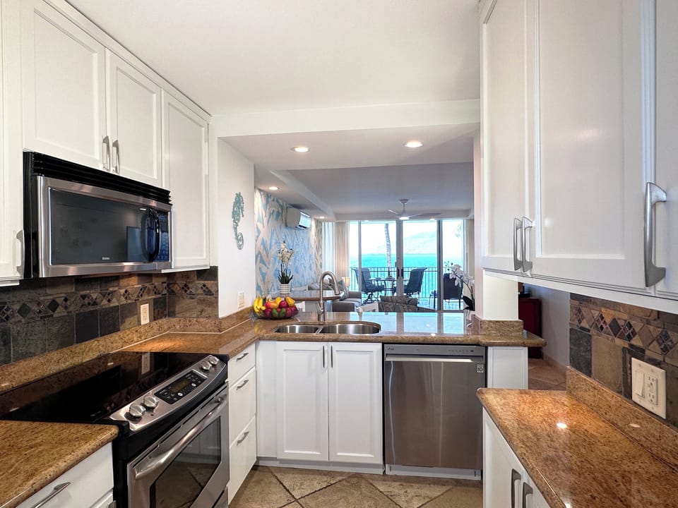 Endless countertop space and everything a chef needs to make a delicious meal in your updated kitchen area.