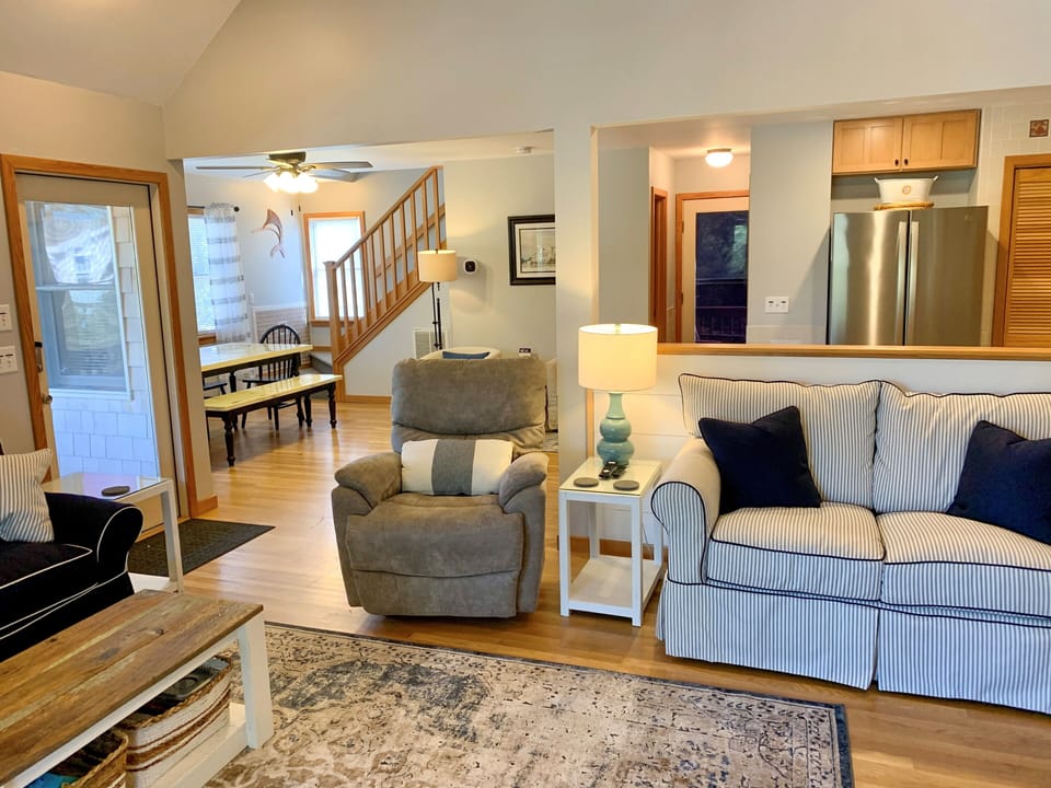 Living Area with TV, First Floor with Deck Access