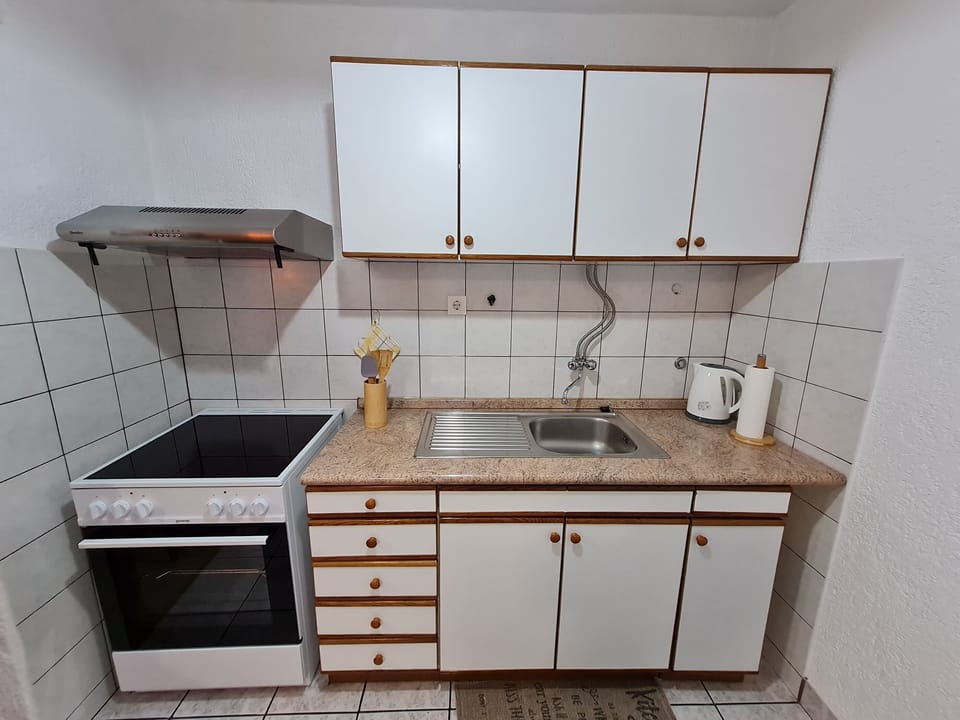 Apartment (A1) | Private kitchen | Fridge, microwave, stovetop, coffee/tea maker