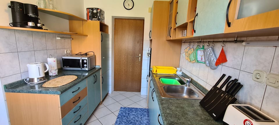 Apartment (A1) | Private kitchen | Fridge, microwave, oven, stovetop