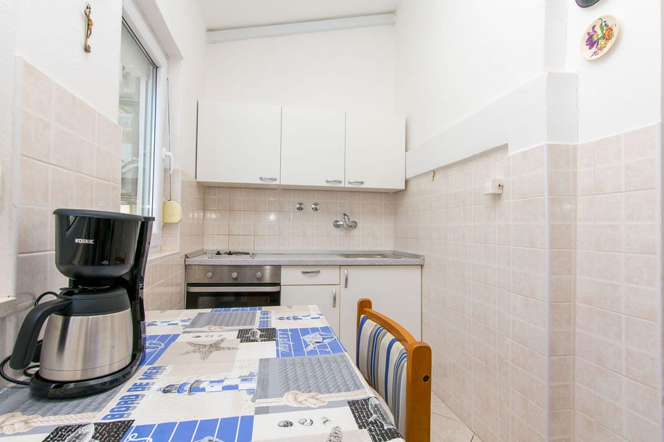 Apartment (A1) | Private kitchen | Fridge, microwave, oven, stovetop
