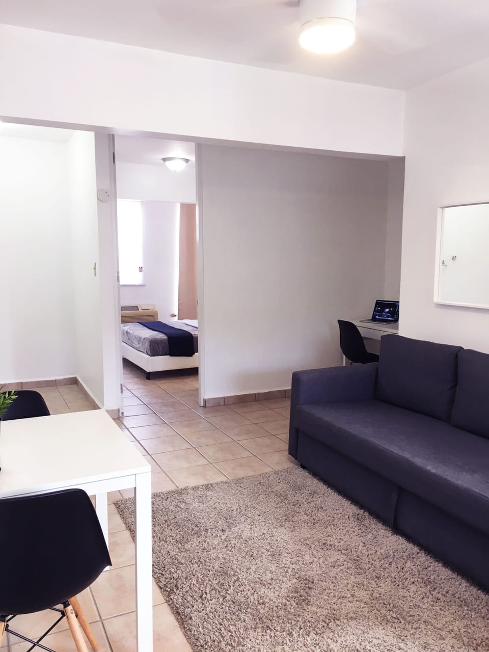Area de sala que tiene sofá cama Queen para 2 personas y demás indumentaria.