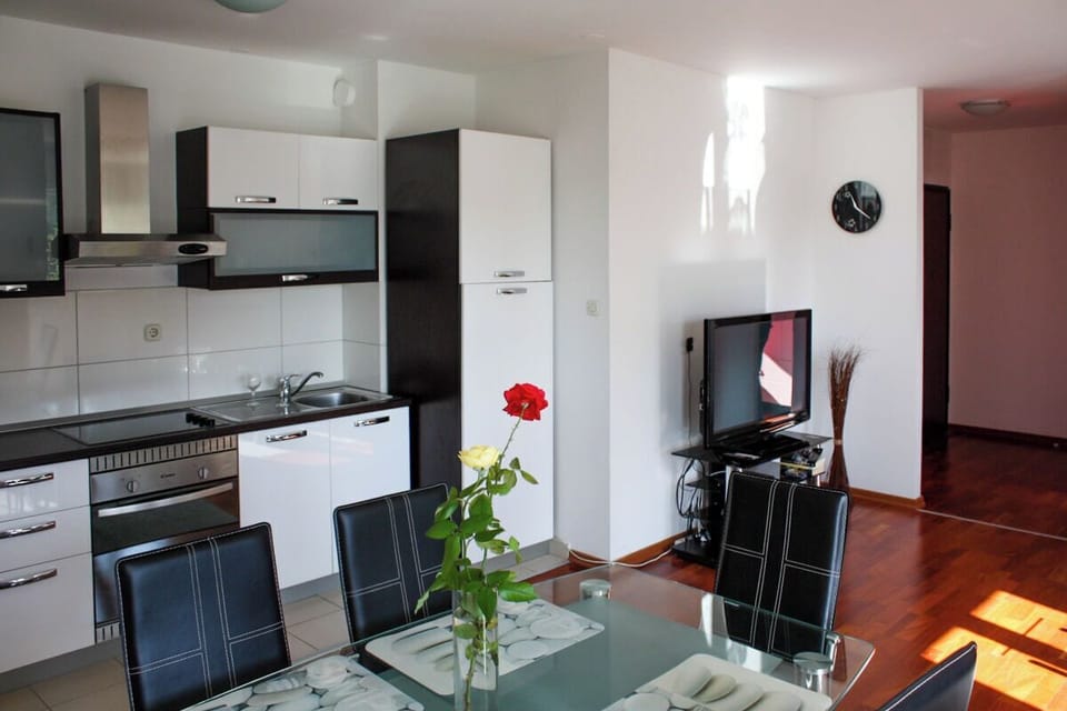 Apartment (A1) | Private kitchen | Fridge, microwave, oven, stovetop