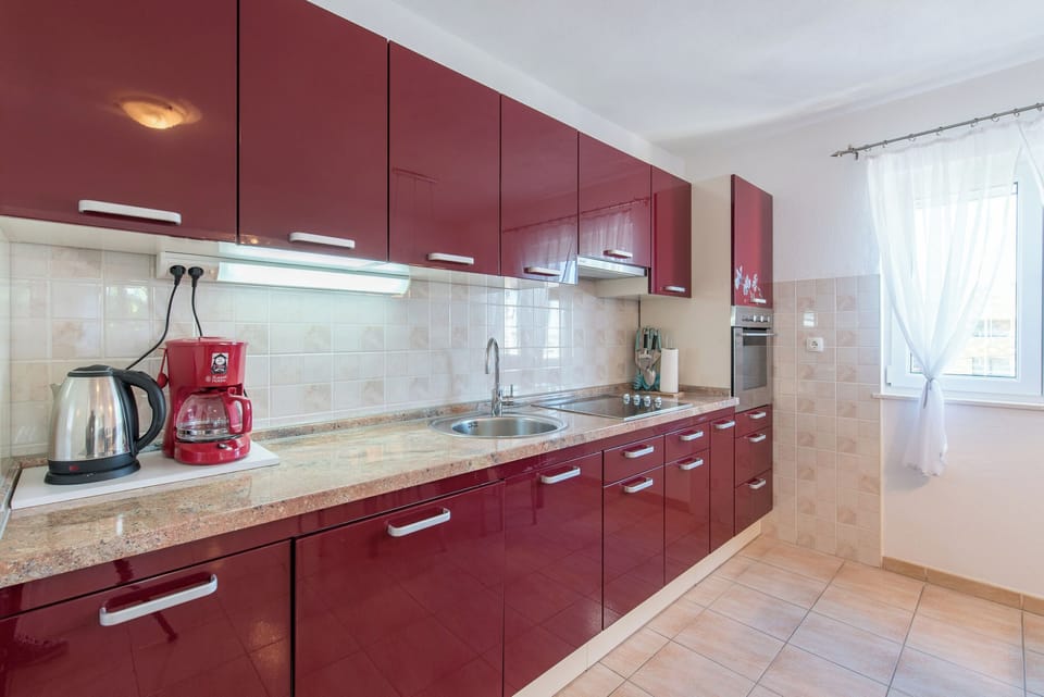 Apartment (A1) | Private kitchen | Fridge, microwave, oven, stovetop