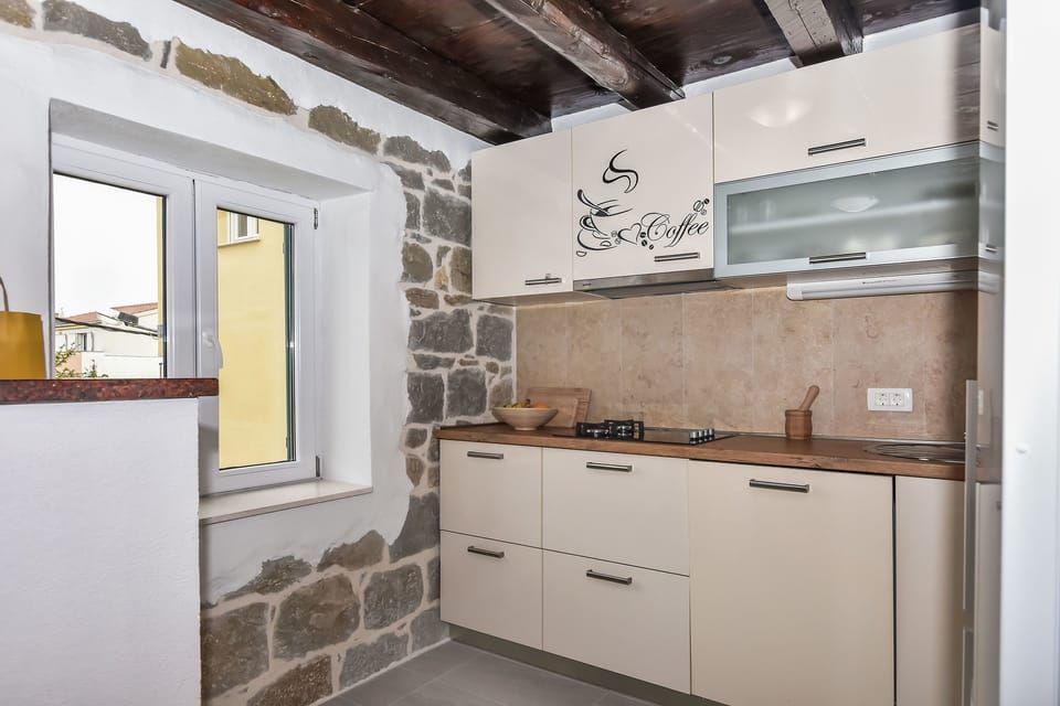 Apartment (A1) | Private kitchen | Fridge, microwave, oven, stovetop