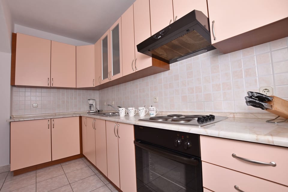 Apartment (A1) | Private kitchen | Fridge, microwave, oven, stovetop